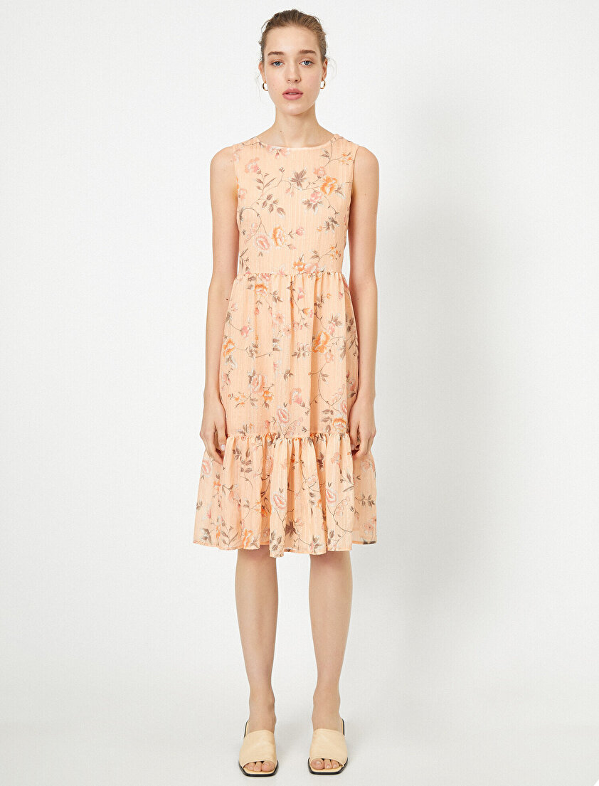 Çiçek Desenli Midi Elbise