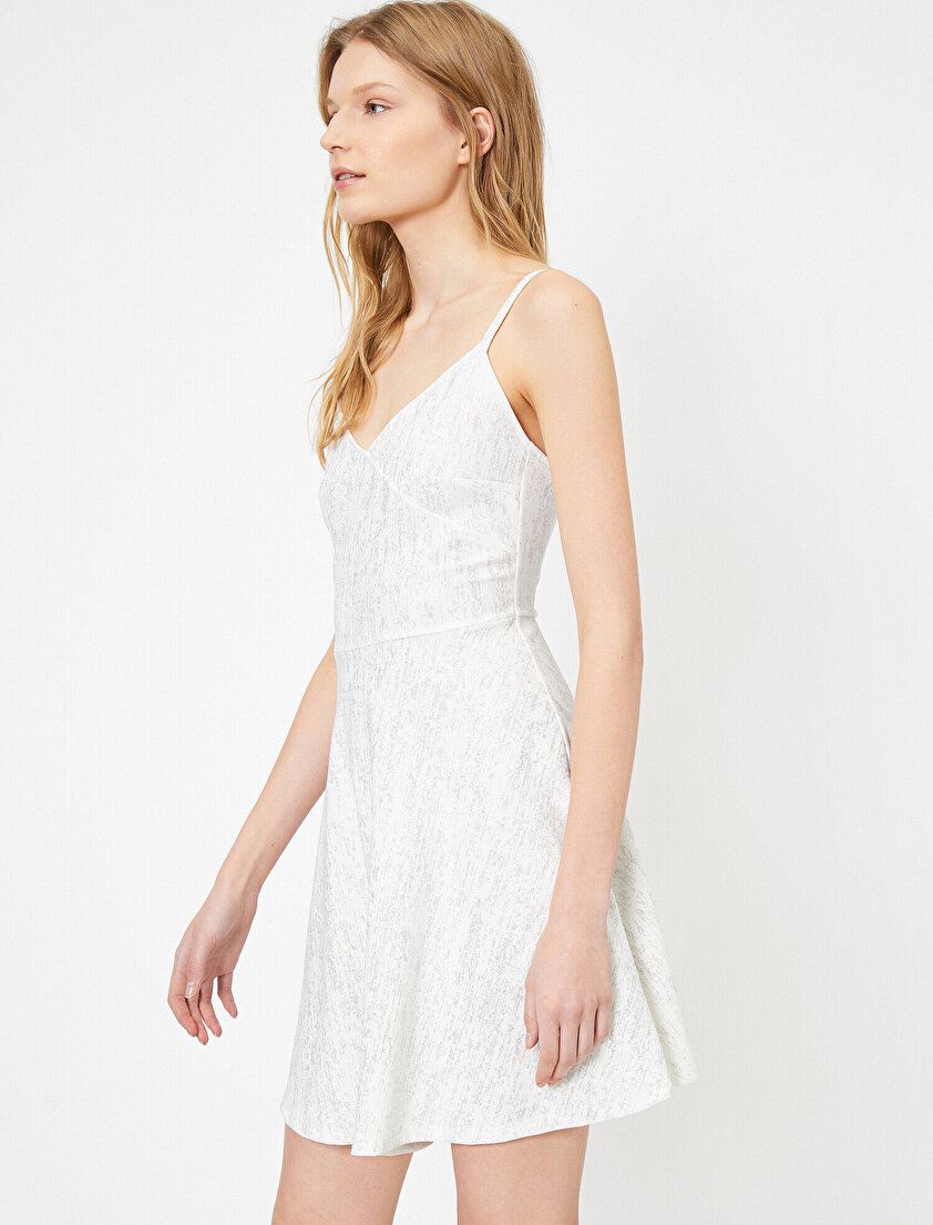 Simli Volanlı Kamisol Mini Elbise