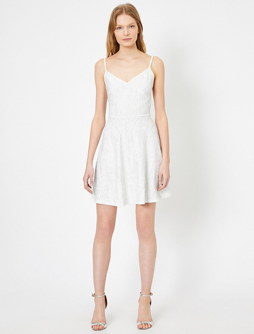 Simli Volanlı Kamisol Mini Elbise