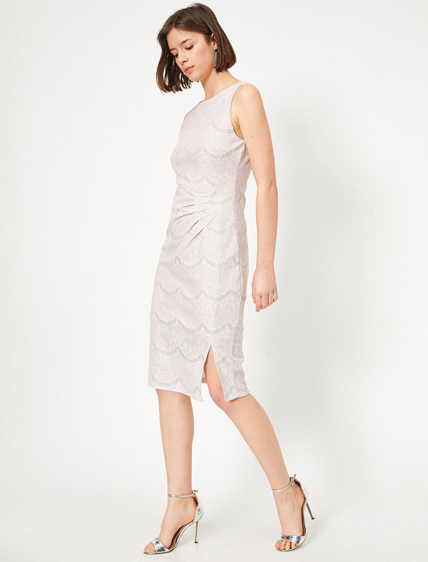 Dantel Drape Detaylı Midi Boy Kolsuz Elbise