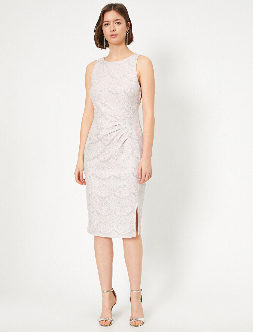 Dantel Drape Detaylı Midi Boy Kolsuz Elbise