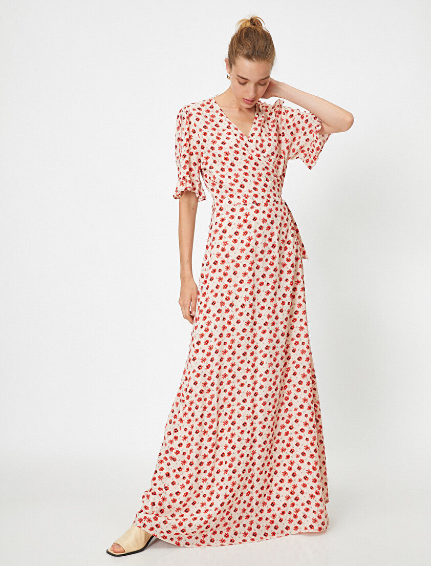 Puantiye Desenli Kısa Kollu Uzun Elbise