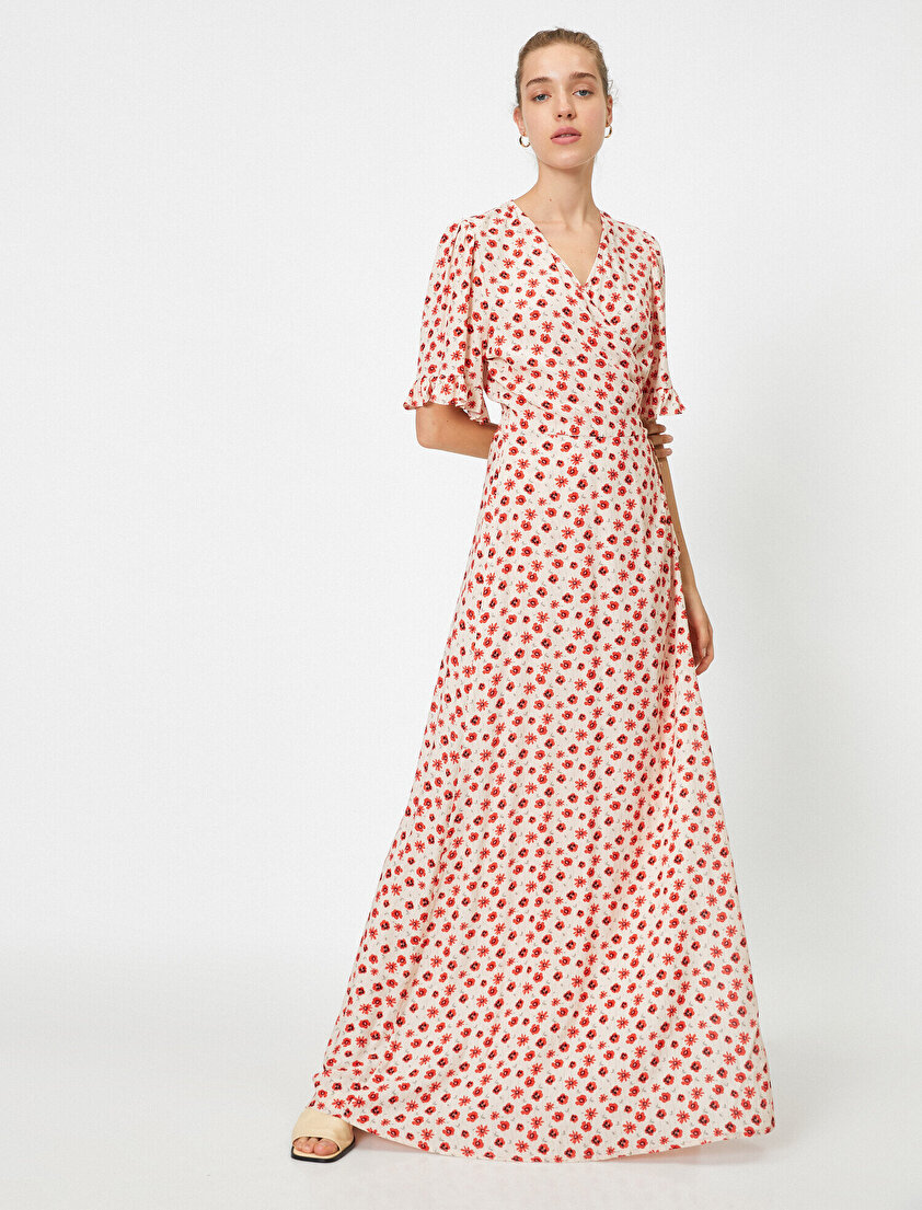 Puantiye Desenli Kısa Kollu Uzun Elbise