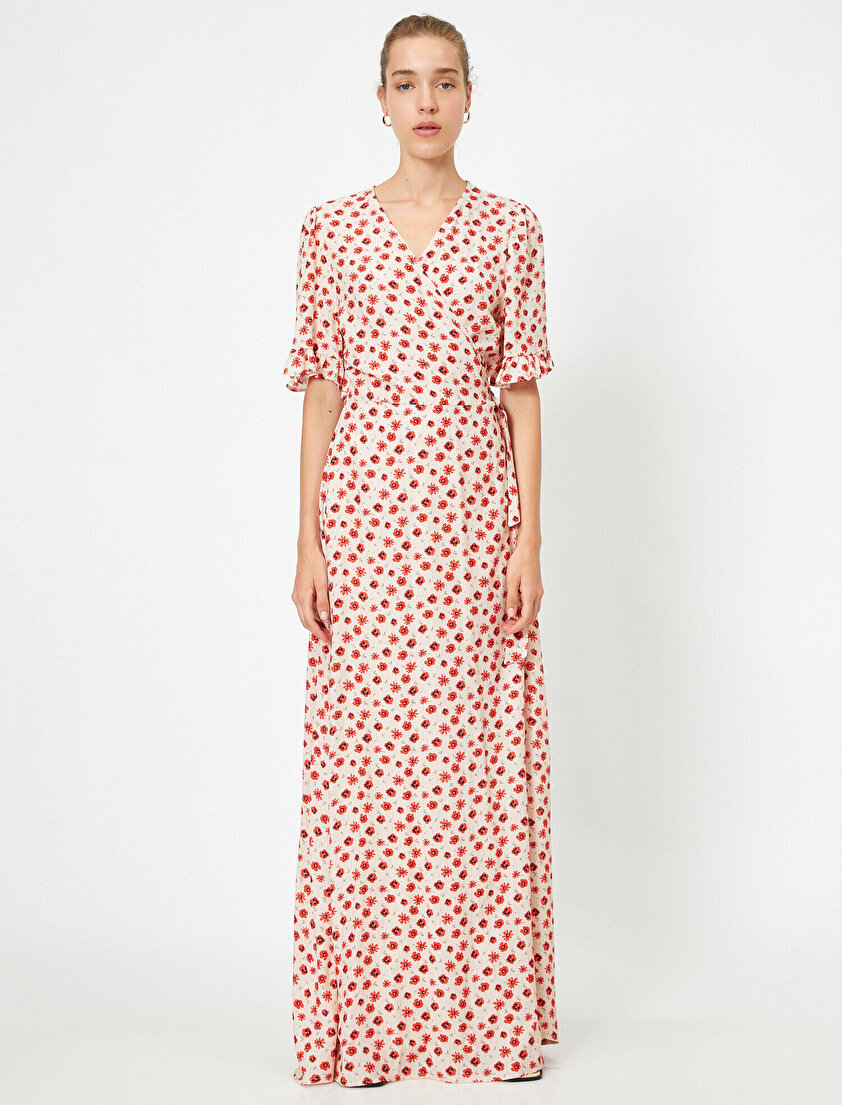 Puantiye Desenli Kısa Kollu Uzun Elbise