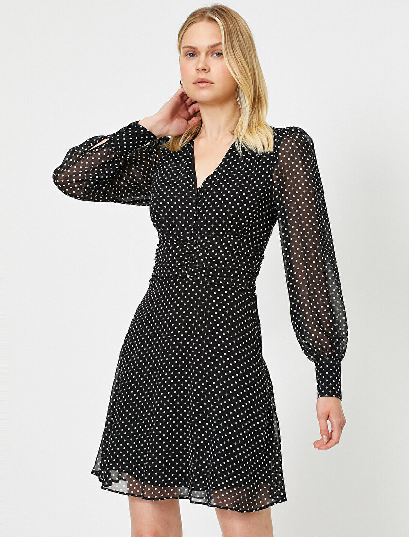 Puantiye Desenli Şifon Elbise