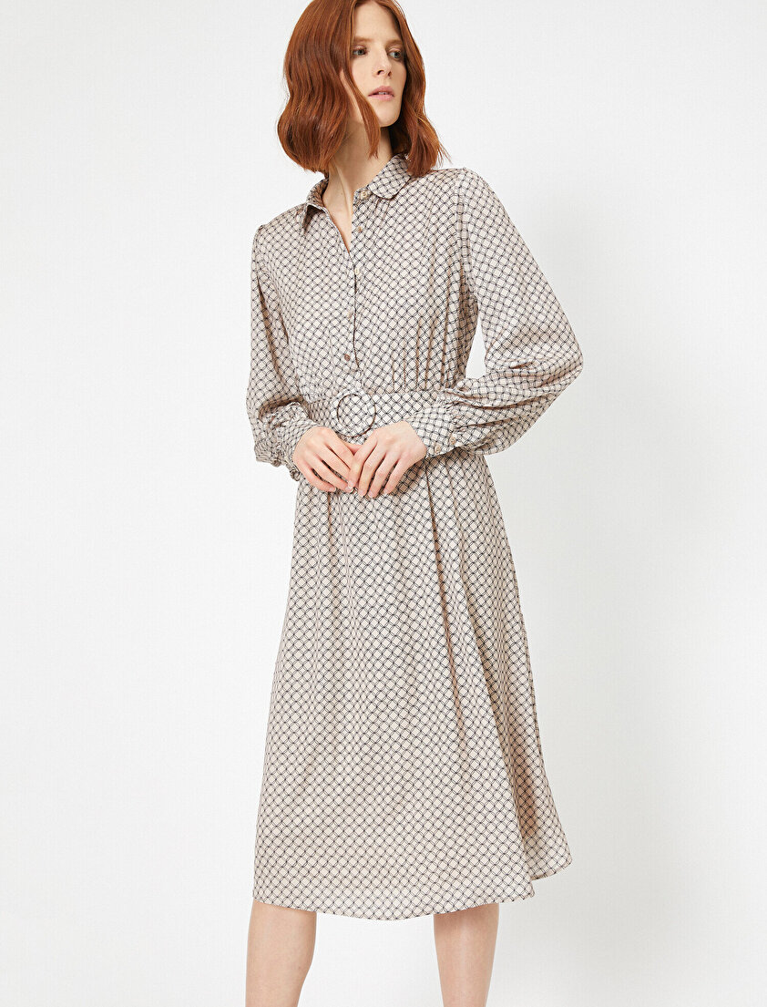 Puantiyeli Kemer Detaylı Elbise