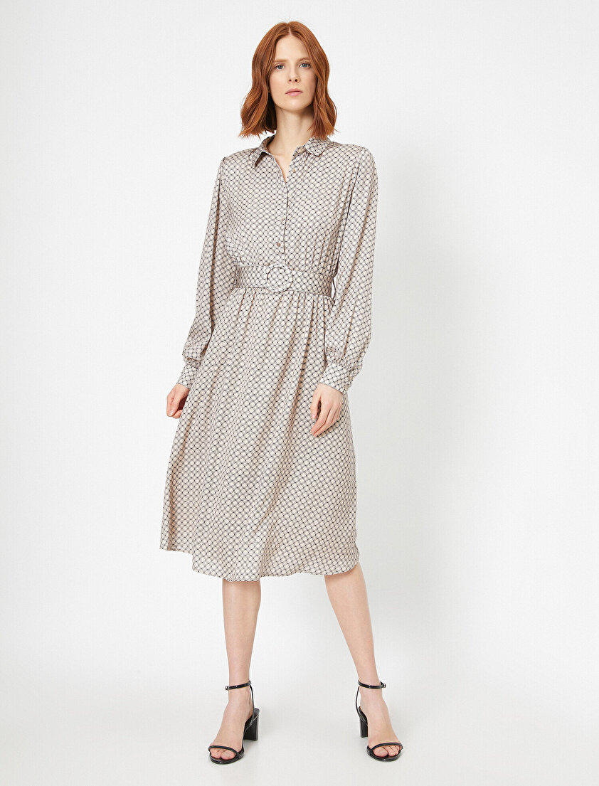 Puantiyeli Kemer Detaylı Elbise