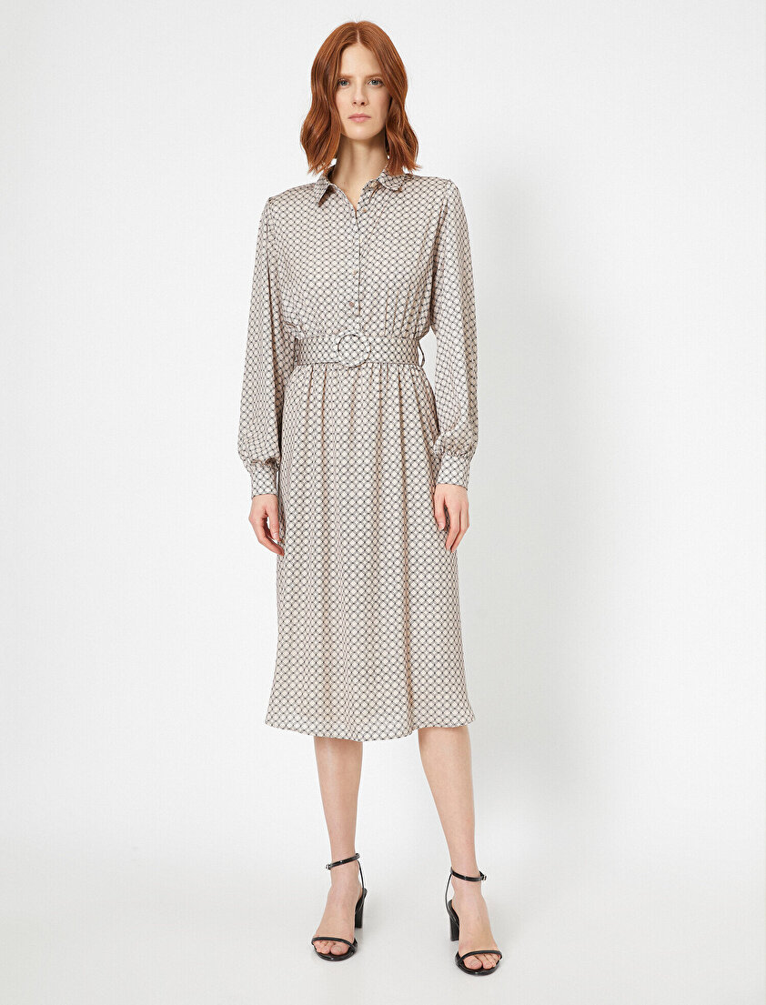 Puantiyeli Kemer Detaylı Elbise