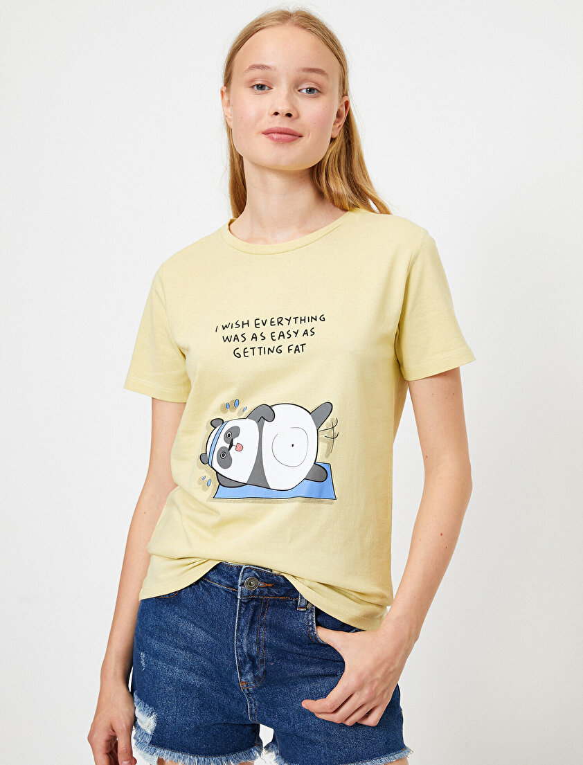 Grafik Baskılı Bisiklet Yaka Antibakteriyel Tişört