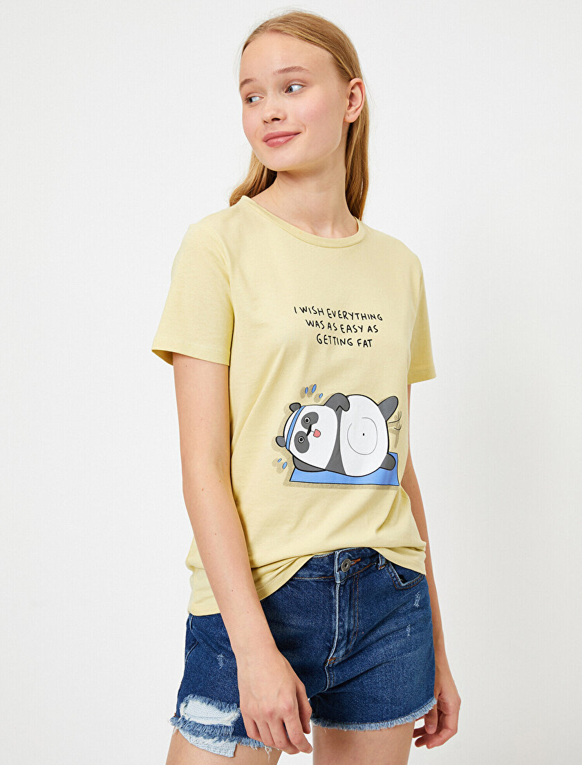 Grafik Baskılı Bisiklet Yaka Antibakteriyel Tişört