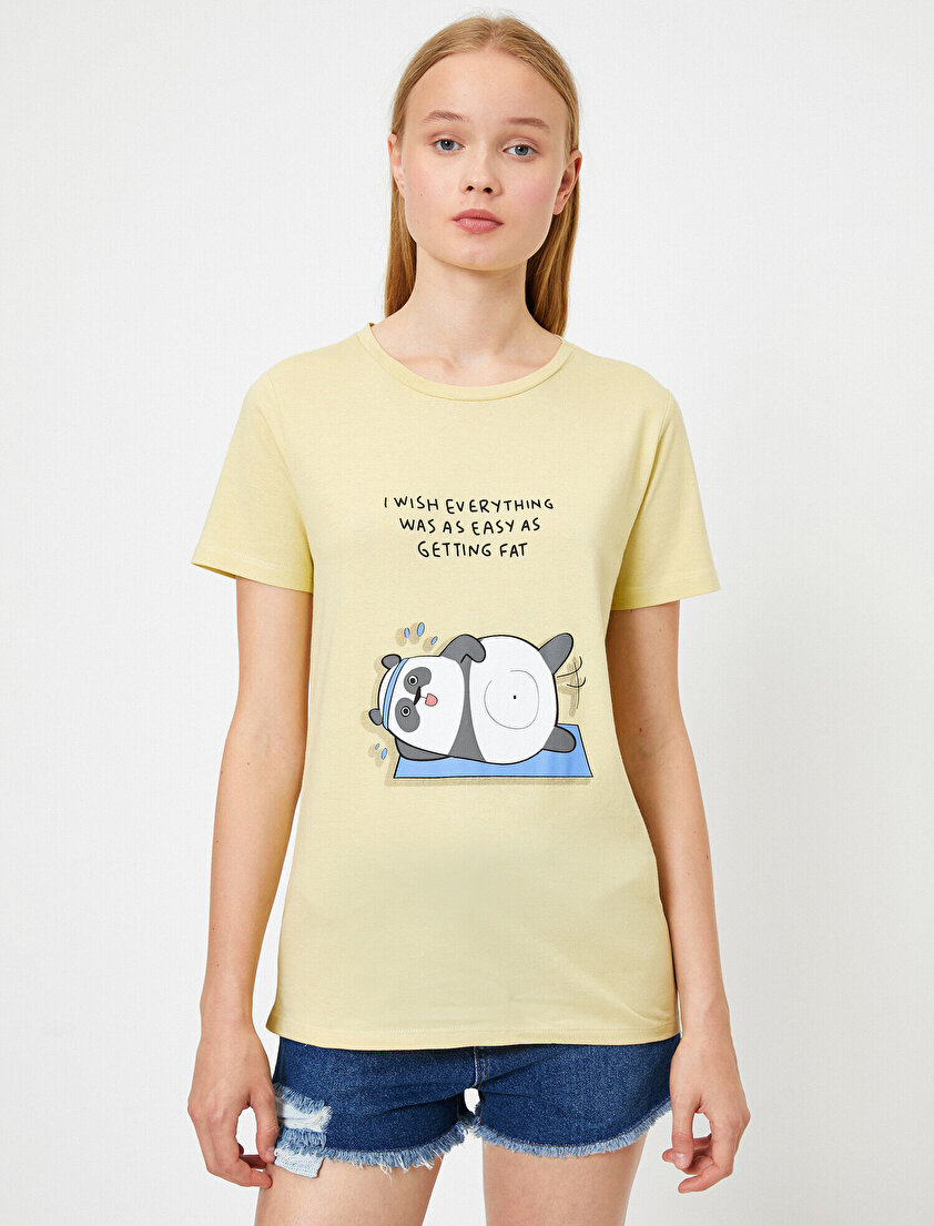 Grafik Baskılı Bisiklet Yaka Antibakteriyel Tişört