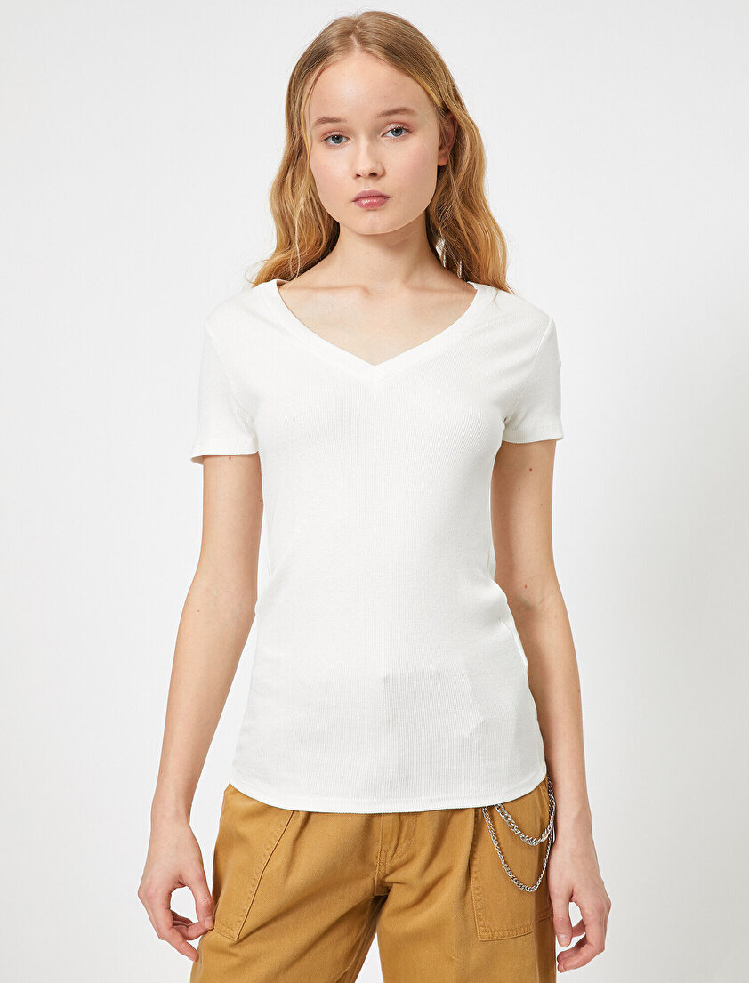 V Yaka Basic Kısa Kol Tişört