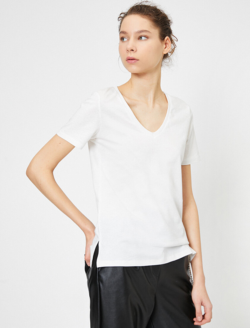 V Yaka Basic Kısa Kol Tişört