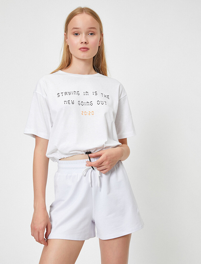 Pamuklu Kısa Kollu Yazılı Baskılı Tişört