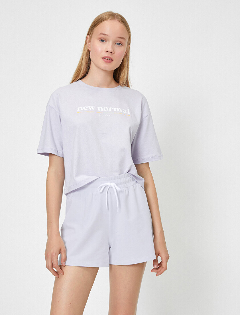 Bisiklet Yaka Yazılı Baskılı Tişört