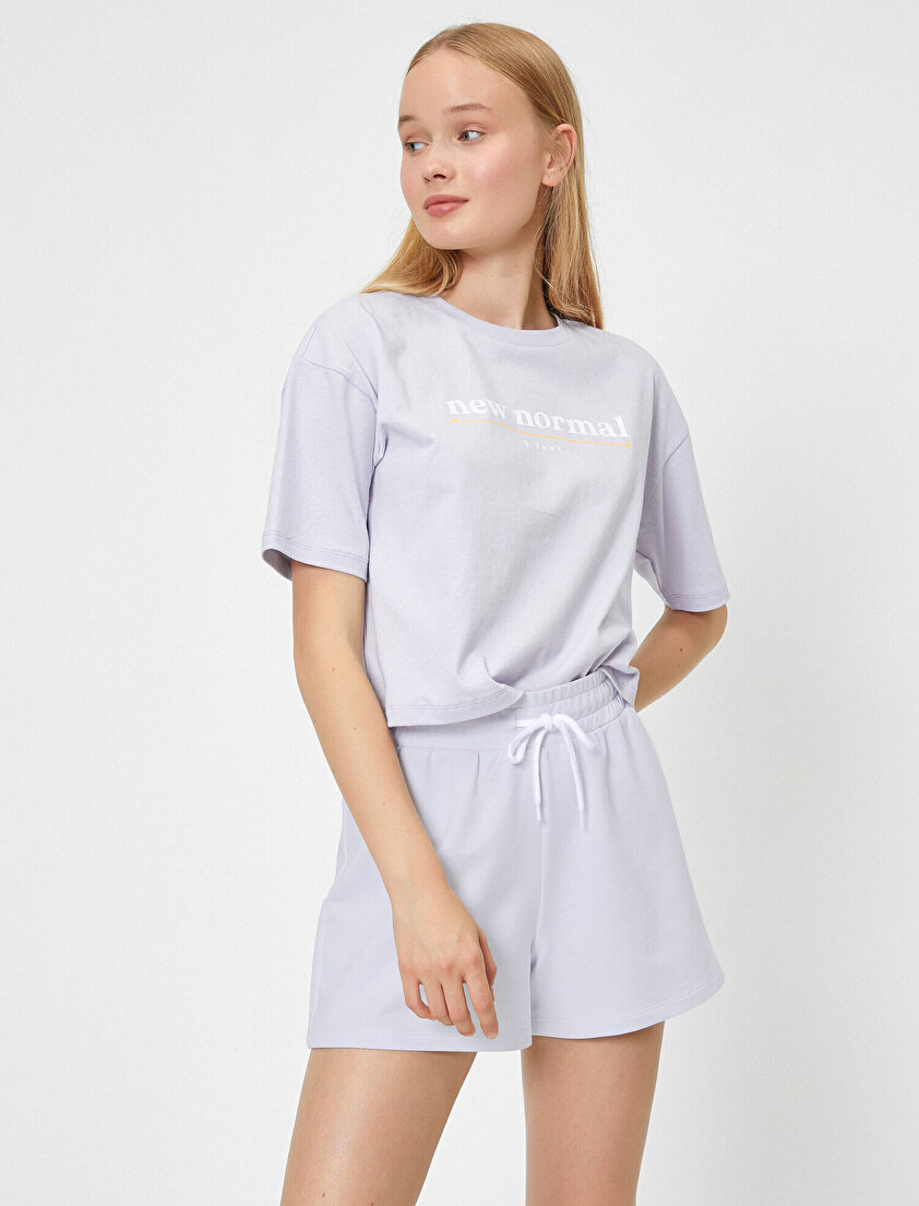 Bisiklet Yaka Yazılı Baskılı Tişört