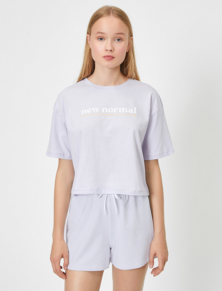 Bisiklet Yaka Yazılı Baskılı Tişört