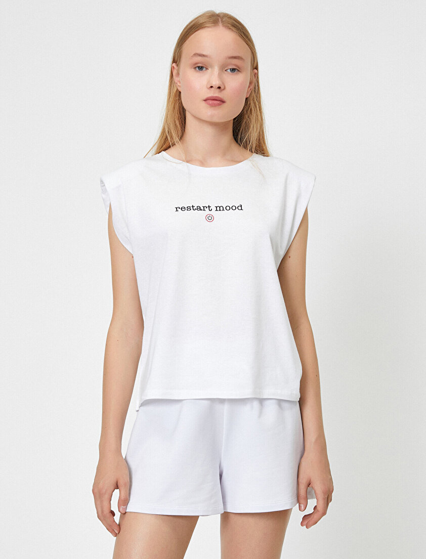 Bisiklet Yaka Kolsuz Yazılı Baskılı Tişört