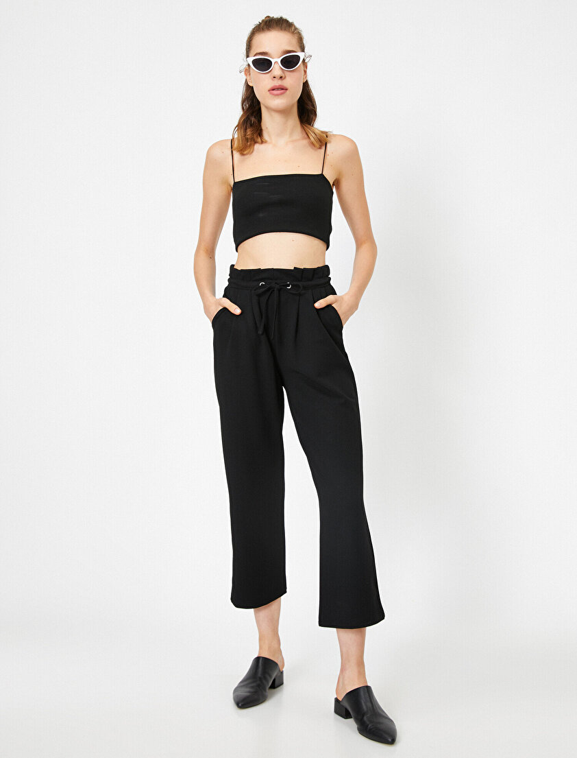 Normal Bel Beli Bağlamalı Cep Detaylı Pantolon