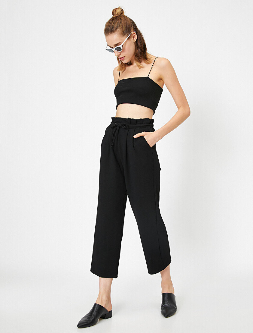 Normal Bel Beli Bağlamalı Cep Detaylı Pantolon