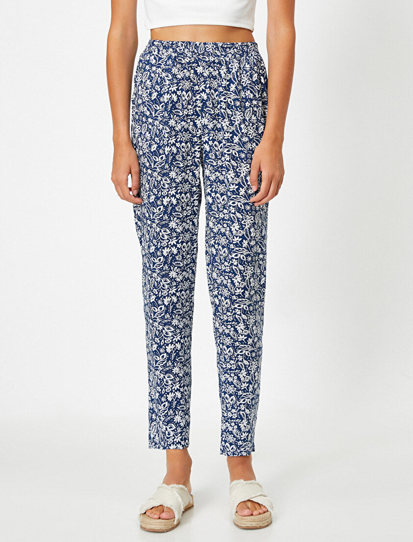 Yüksek Bel Cepli Etnik Desenli Pantolon