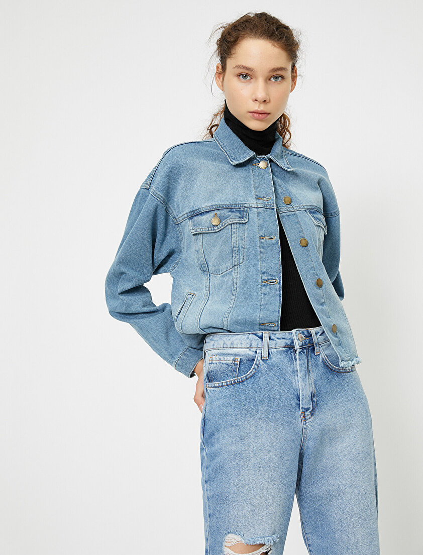 Cep Detaylı Jean Ceket