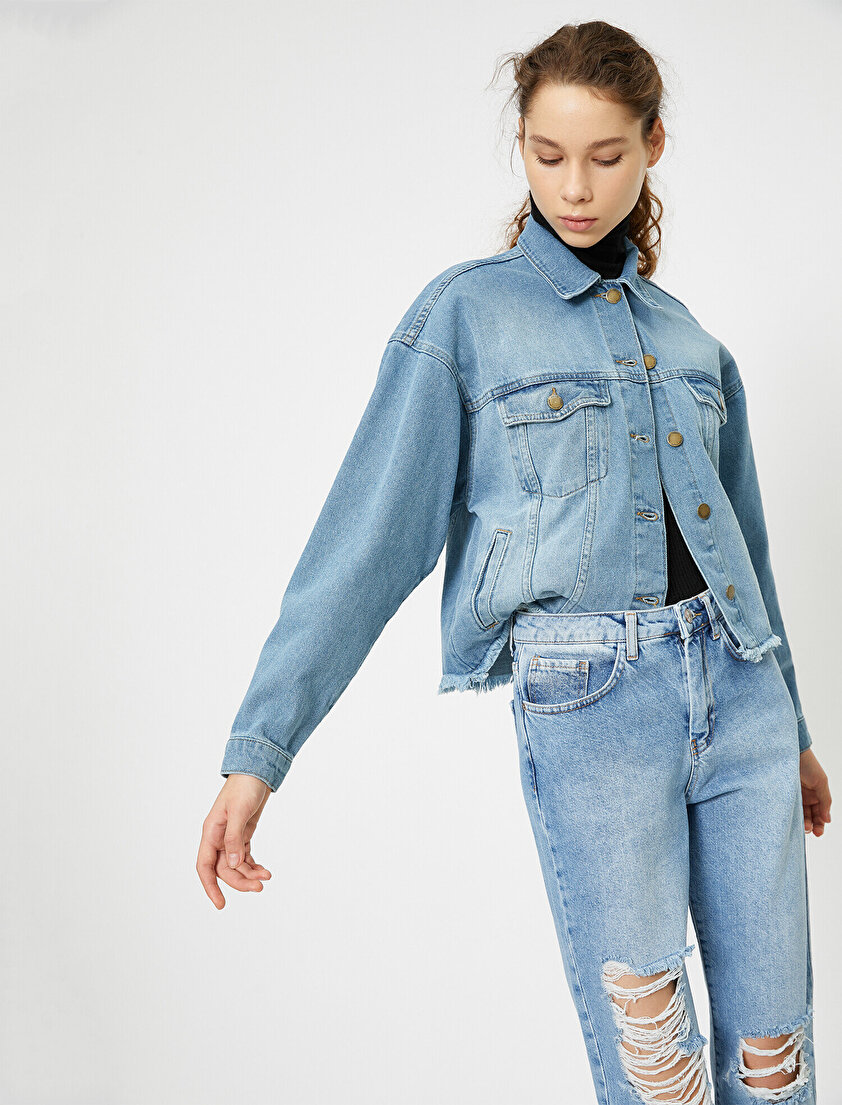 Cep Detaylı Jean Ceket