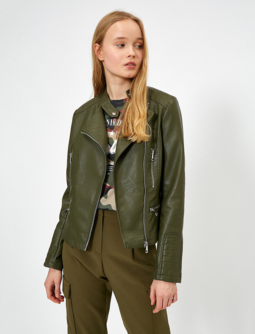 Suni Deri Motorcu Ceketi