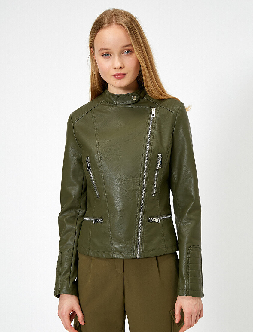 Suni Deri Motorcu Ceketi