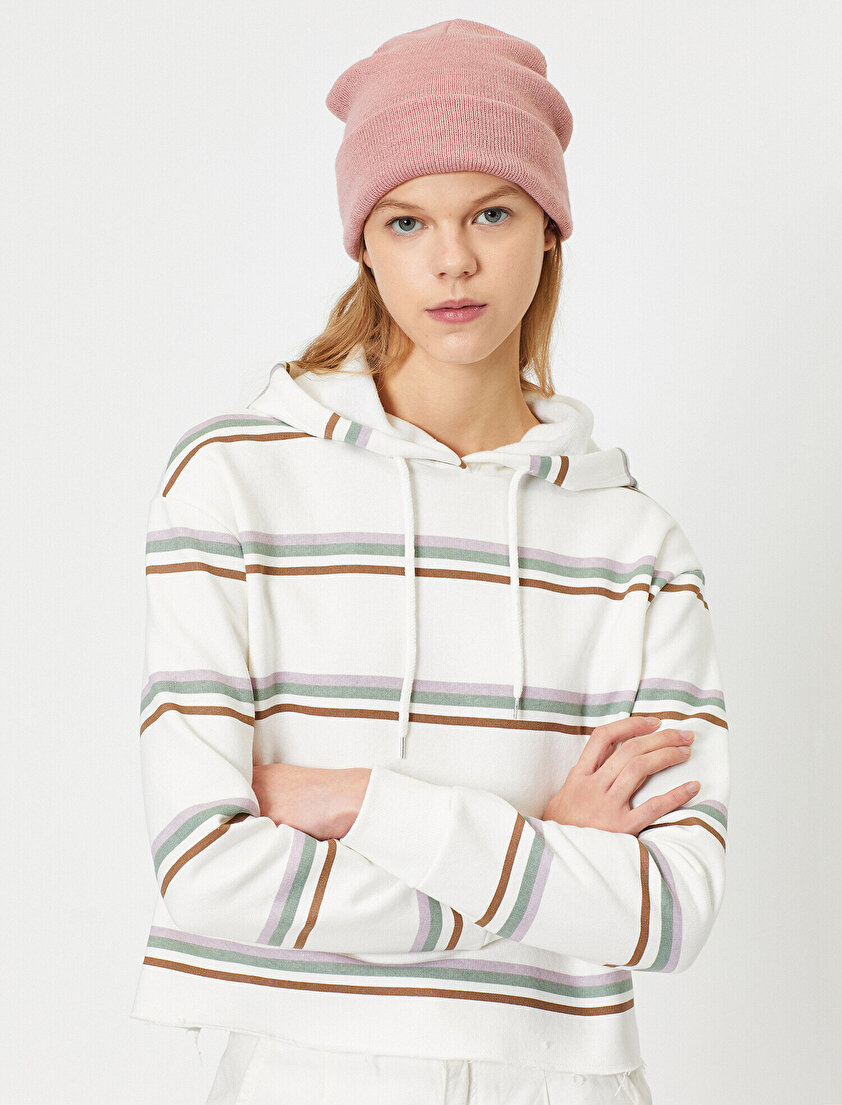 Kapüşonlu Çizgili Sweatshirt