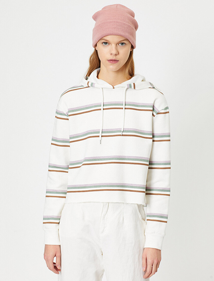 Kapüşonlu Çizgili Sweatshirt