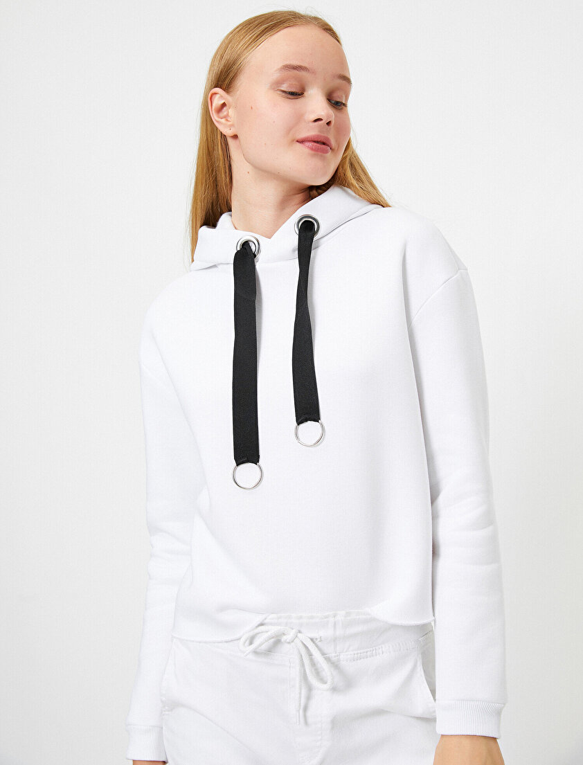 Kapüşonlu Kalın Şeritli Sweatshirt