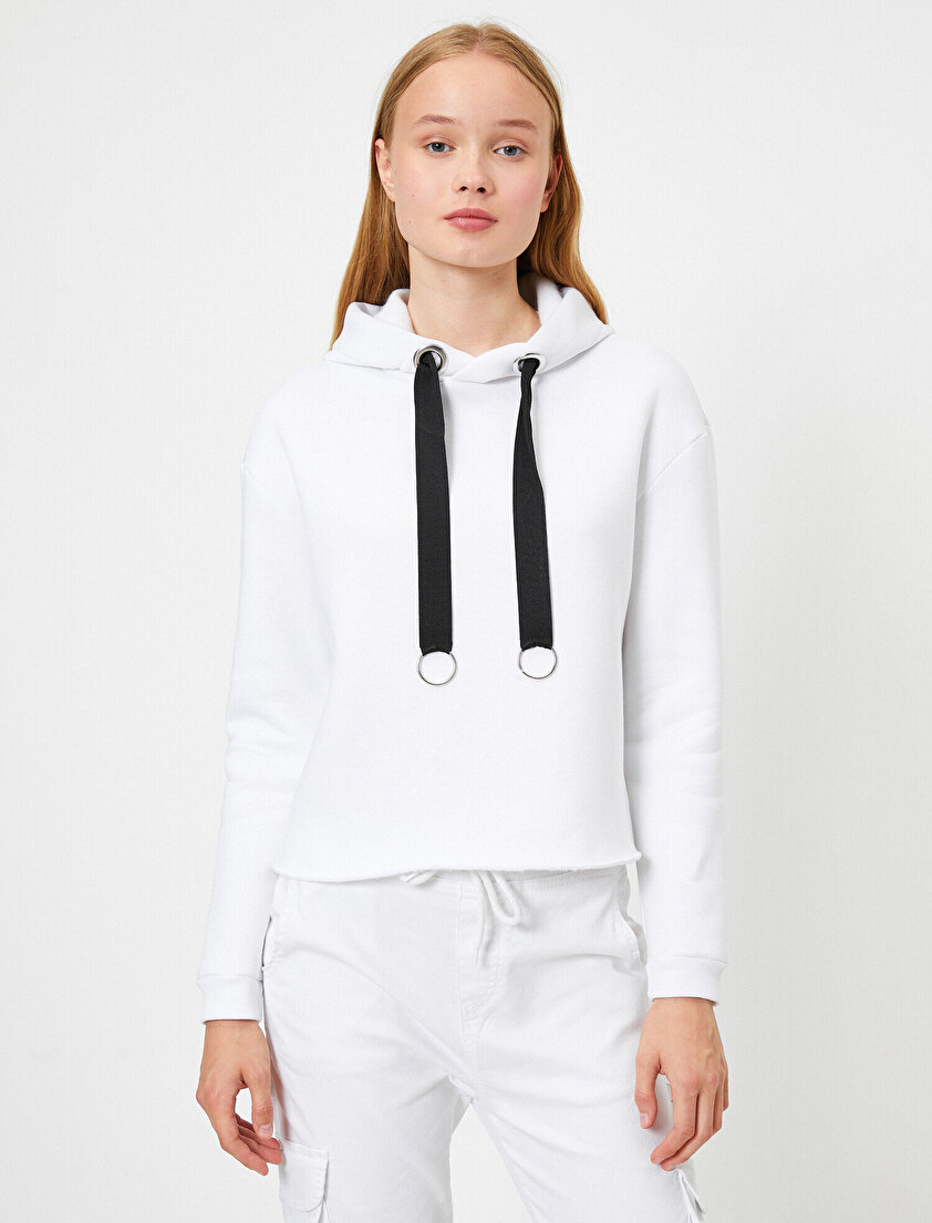 Kapüşonlu Kalın Şeritli Sweatshirt