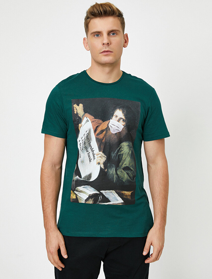 Bisiklet Yaka Kısa Kollu Yazılı Baskılı Tişört