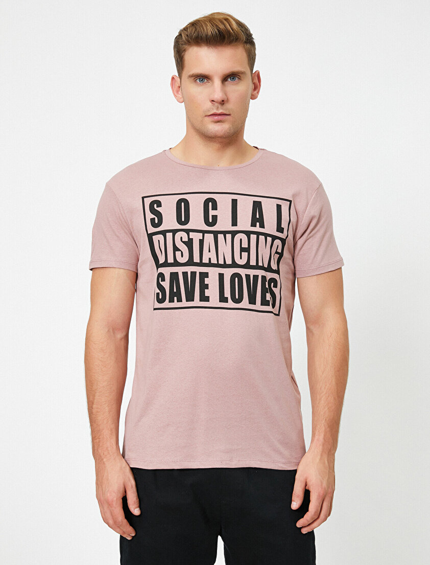 Bisiklet Yaka Kısa Kollu Yazılı Baskılı Tişört