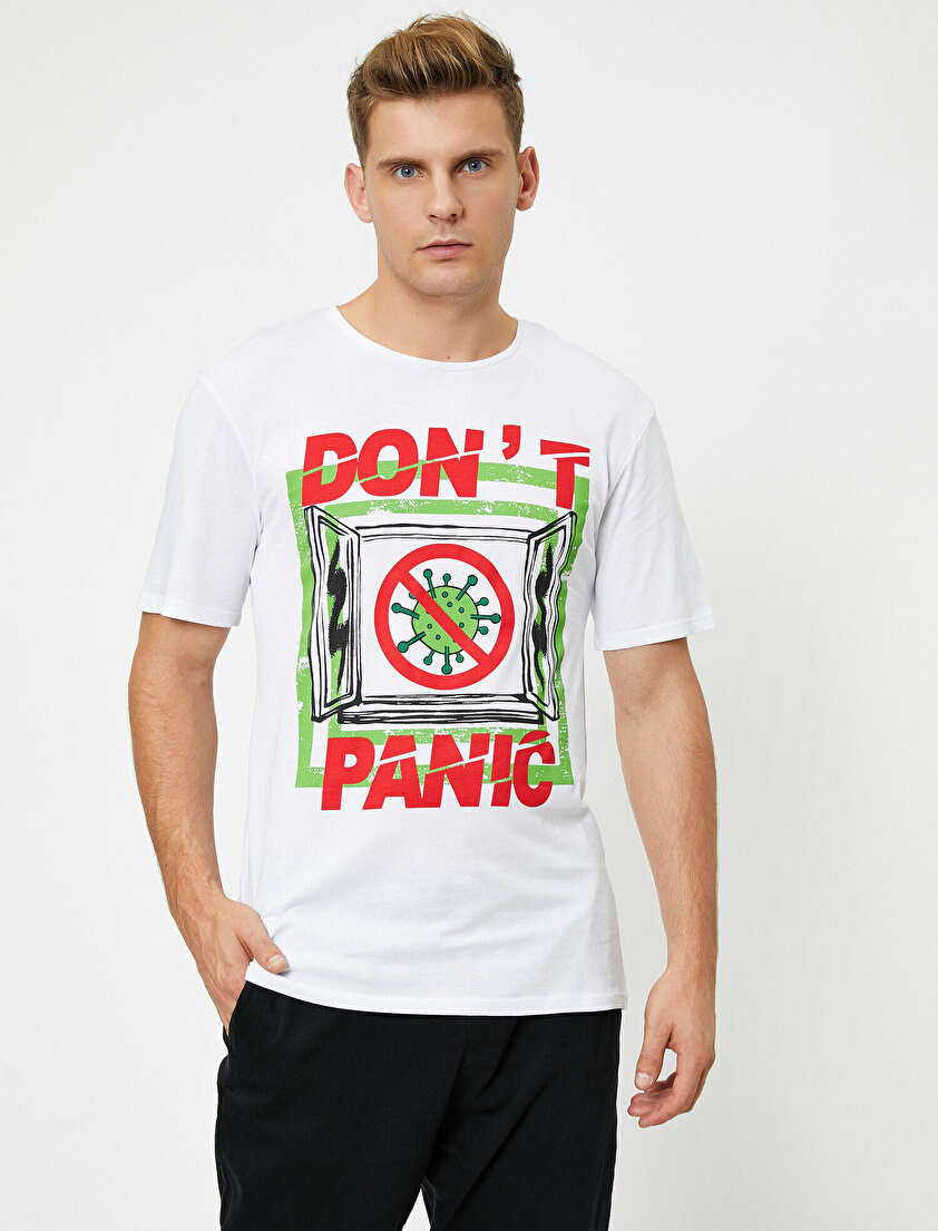 Bisiklet Yaka Kısa Kollu Pamuklu Yazılı Baskılı Tişört