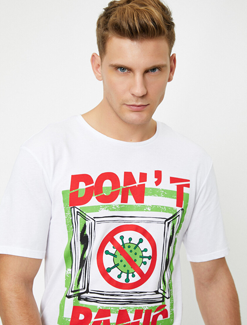 Bisiklet Yaka Kısa Kollu Pamuklu Yazılı Baskılı Tişört