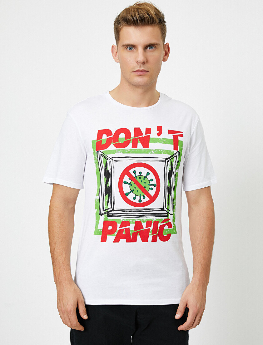 Bisiklet Yaka Kısa Kollu Pamuklu Yazılı Baskılı Tişört