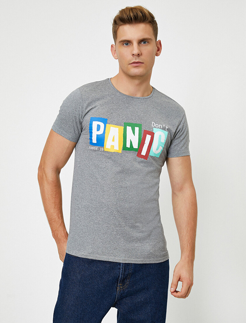 Bisiklet Yaka Kısa Kollu Pamuklu Yazılı Baskılı Tişört