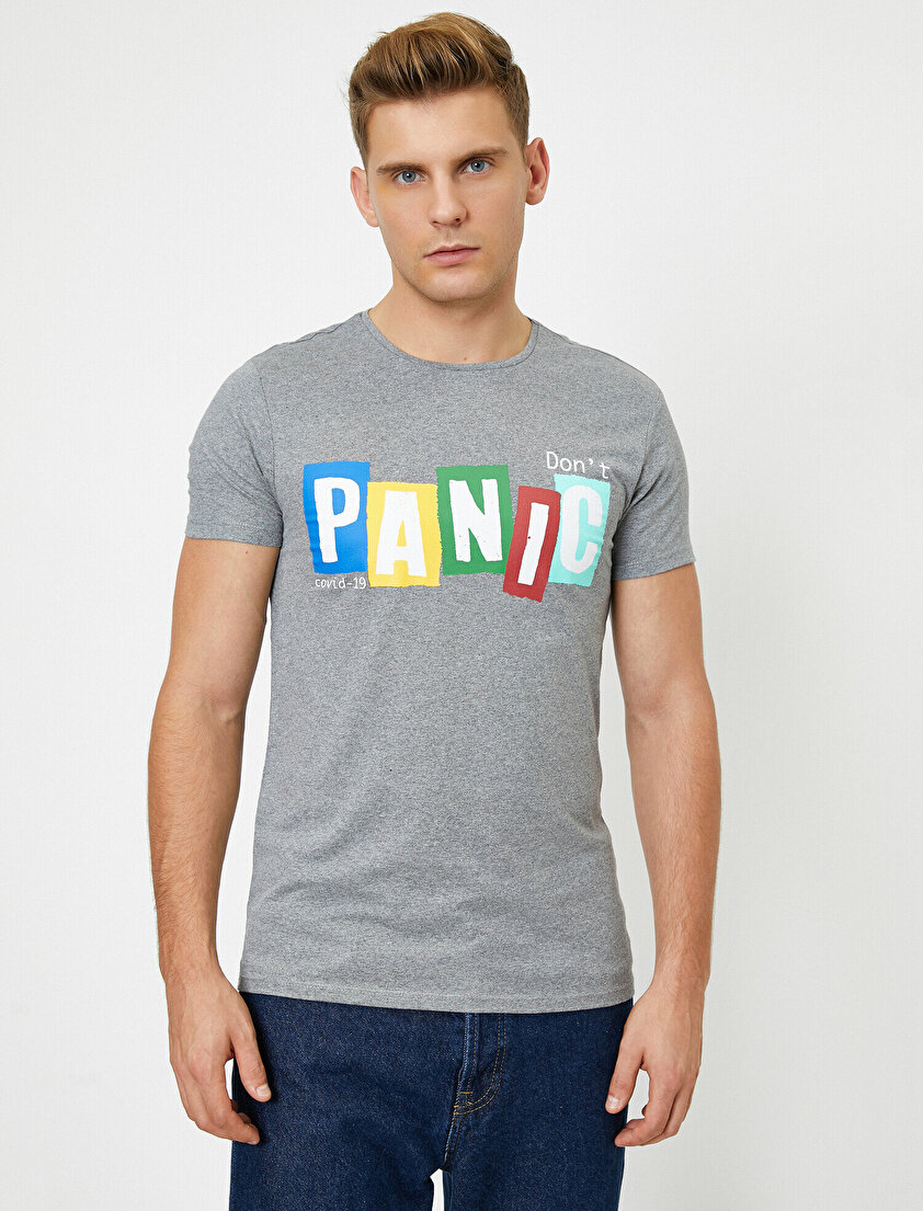 Bisiklet Yaka Kısa Kollu Pamuklu Yazılı Baskılı Tişört