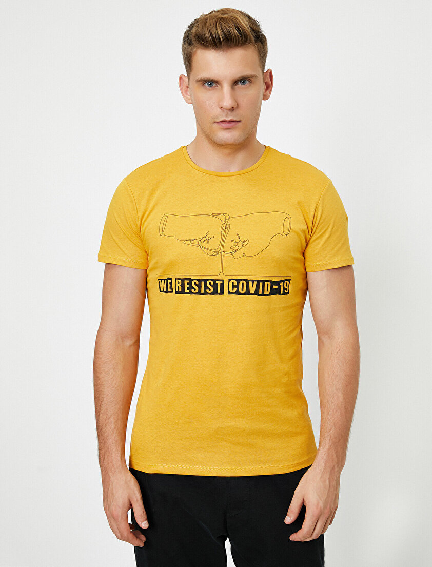 Bisiklet Yaka Kısa Kollu Yazılı Baskılı Tişört