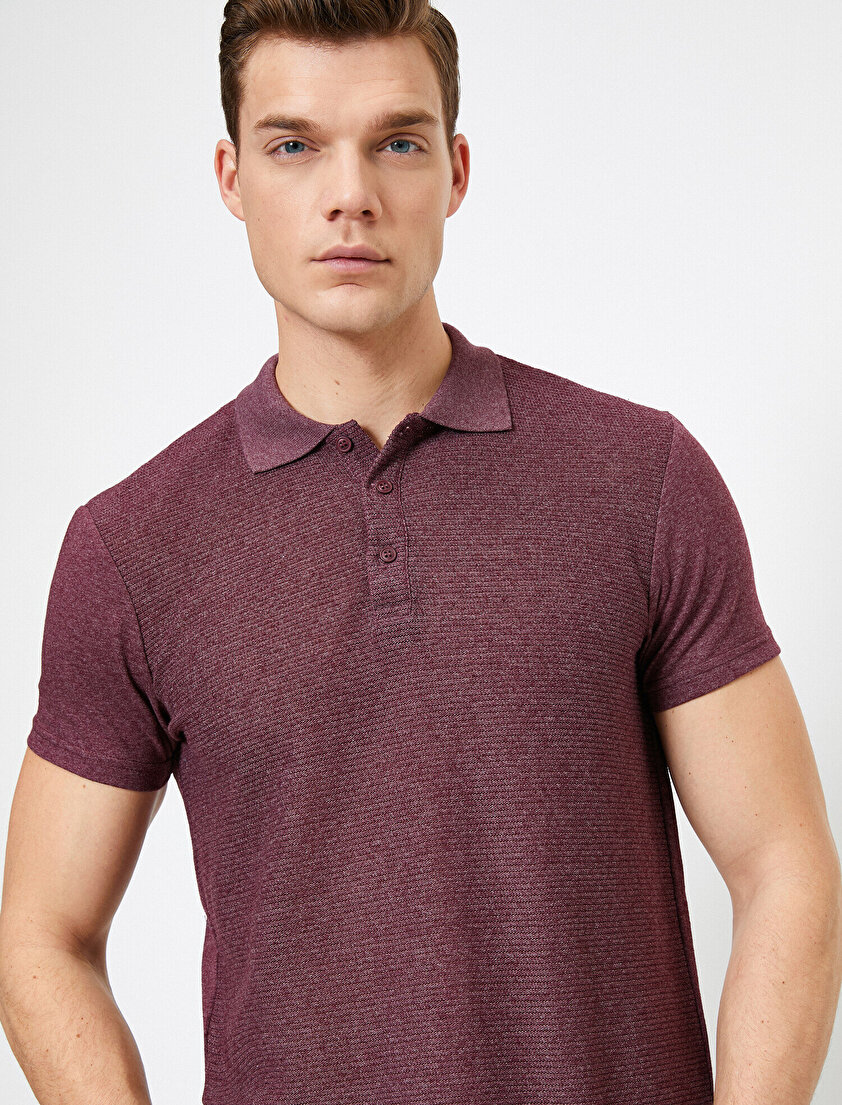 Polo Yaka Dokulu Kumaş Slim Fit Tişört