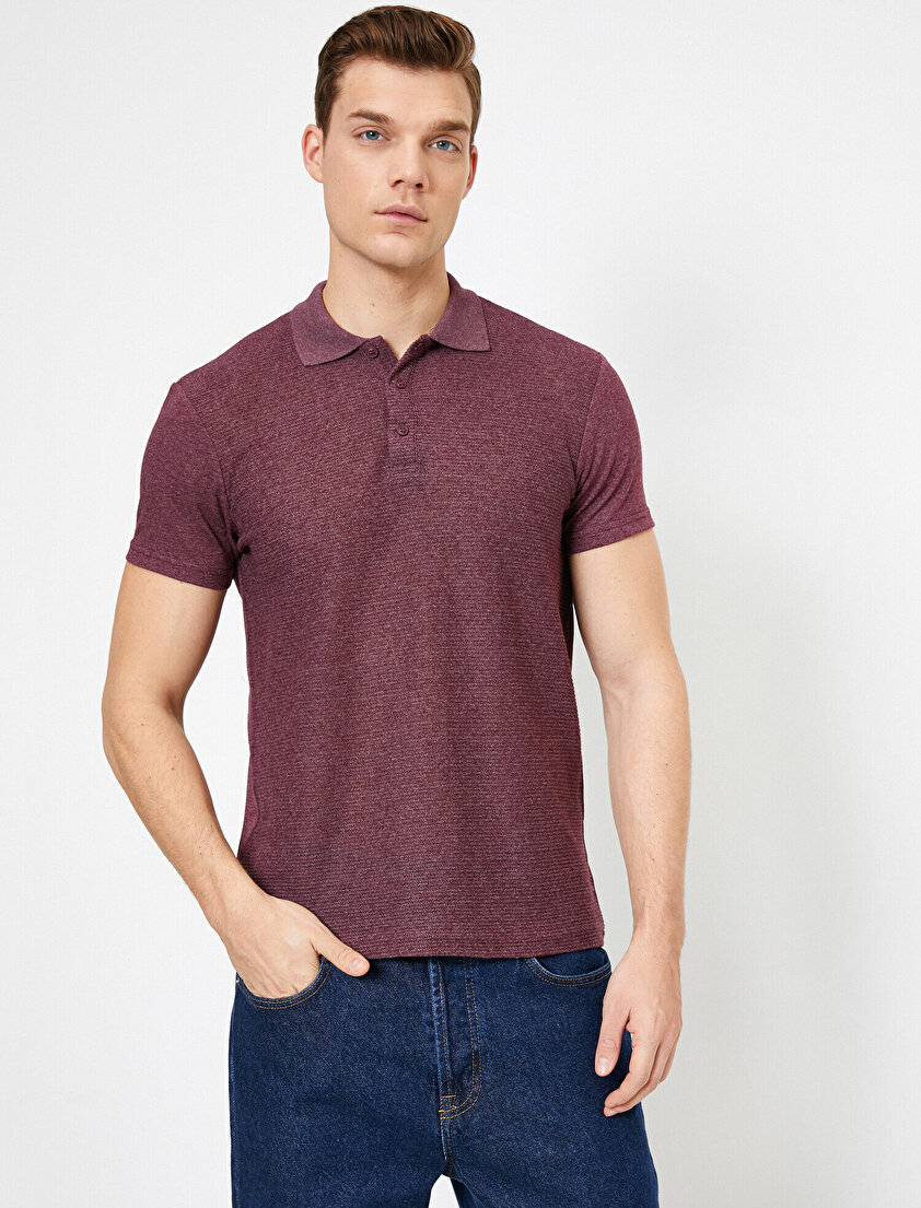 Polo Yaka Dokulu Kumaş Slim Fit Tişört