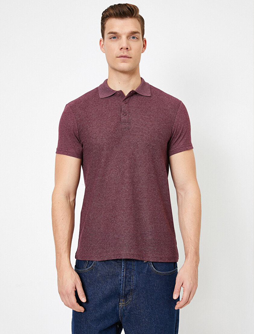 Polo Yaka Dokulu Kumaş Slim Fit Tişört