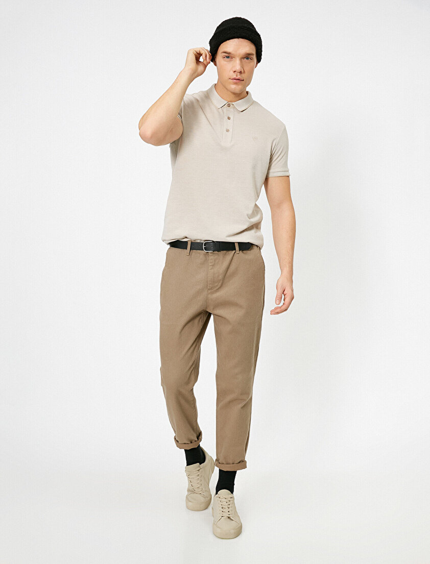 Polo Yaka İşleme Detaylı Desenli Kumaş Slim Fit Tişört