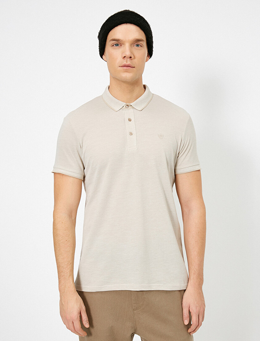 Polo Yaka İşleme Detaylı Desenli Kumaş Slim Fit Tişört