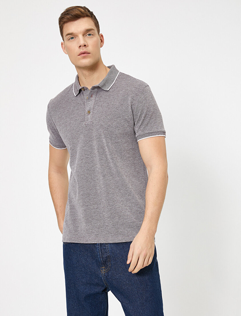 Polo Yaka Kol Ucu ve Yakası Çizgili Slim Fit Tişört