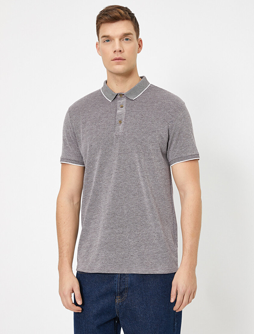 Polo Yaka Kol Ucu ve Yakası Çizgili Slim Fit Tişört