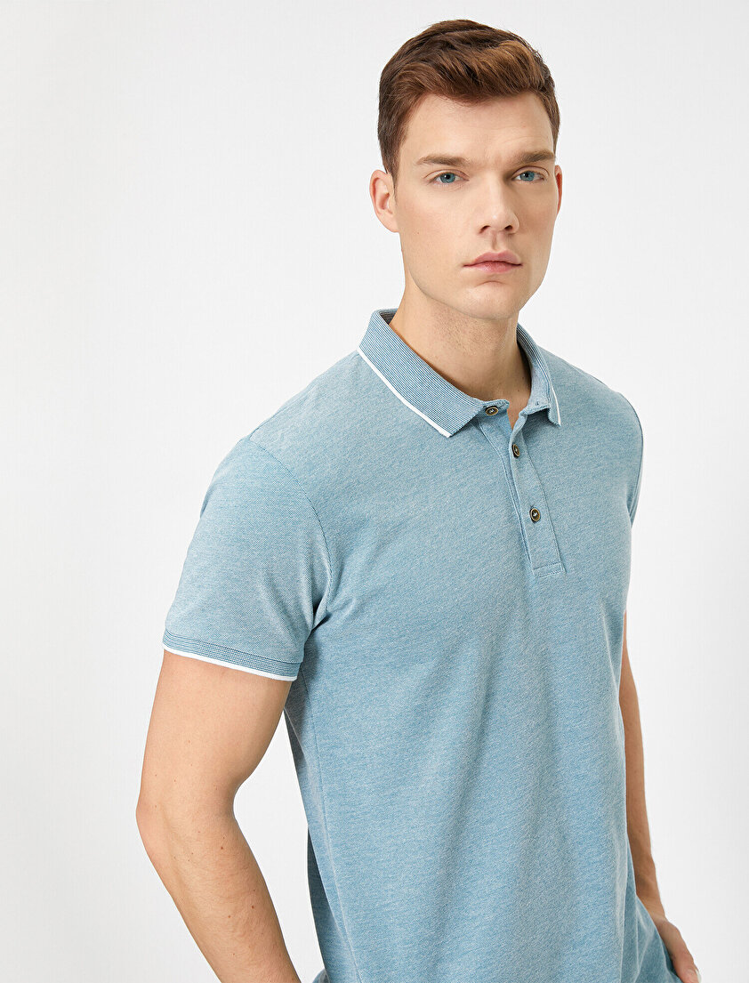 Polo Yaka Kol Ucu ve Yakası Çizgili Slim Fit Tişört