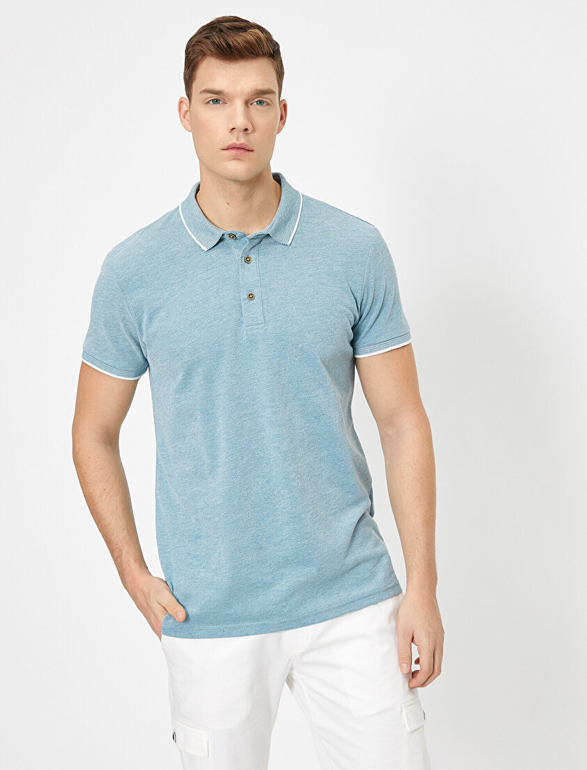 Polo Yaka Kol Ucu ve Yakası Çizgili Slim Fit Tişört